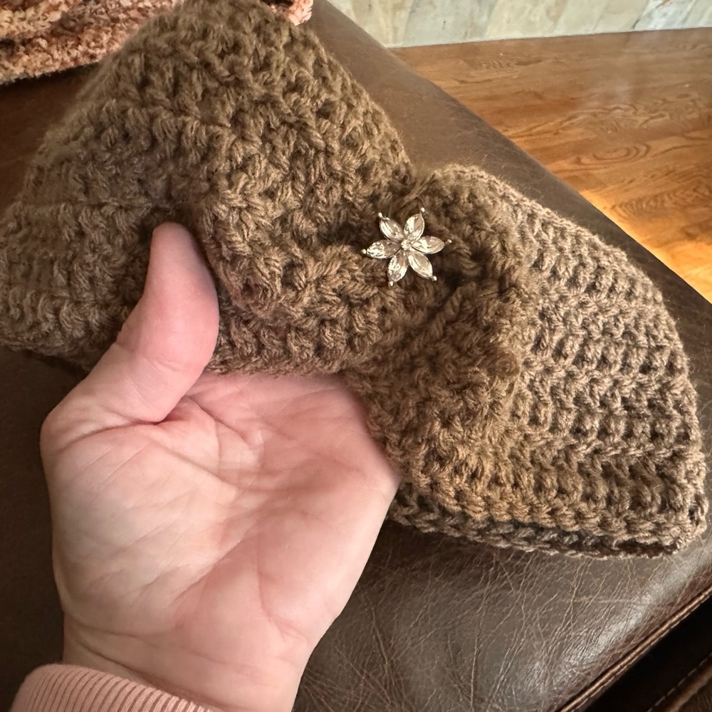 Hand crafted crochet Brown Headband ear warmer